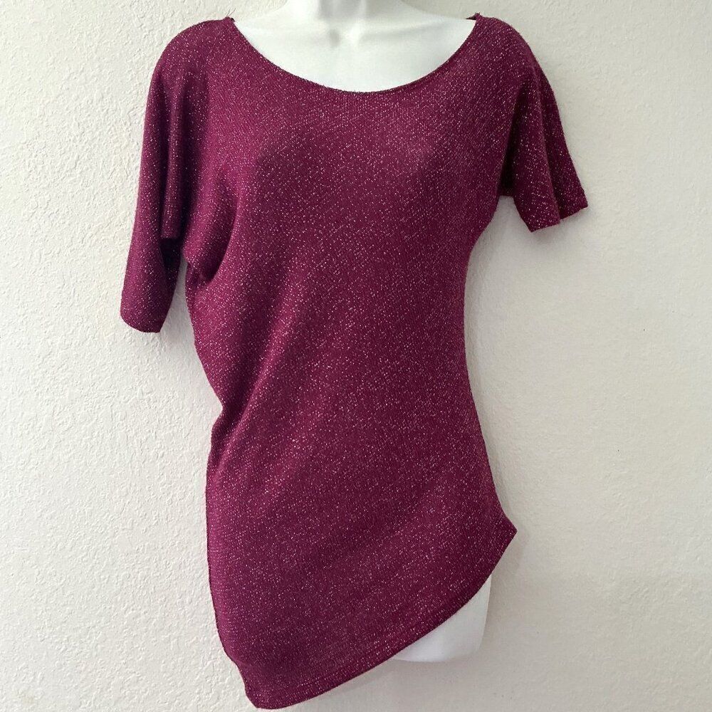 Vintage Y2K Deb Shimmer Asymmetrical Draped Top Burgundy  M